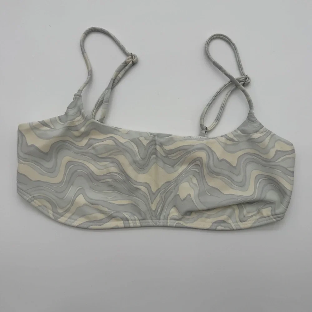 Abercrombie & Fitch White Blue Marble Swirl Scoop Neck Bikini Top Small
